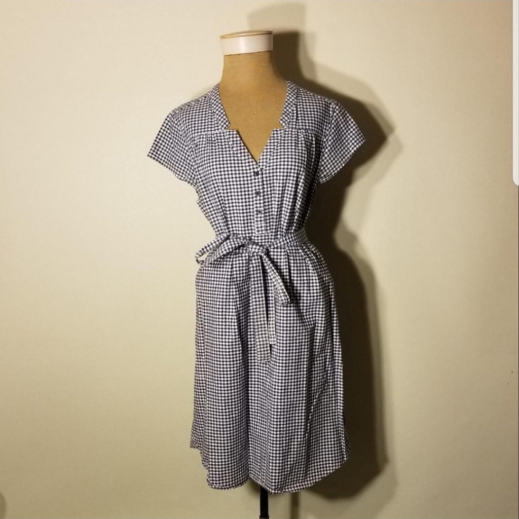 Merona Navy Blue & White Plaid Midi Dress W/ Matching Belt. Size Xl.